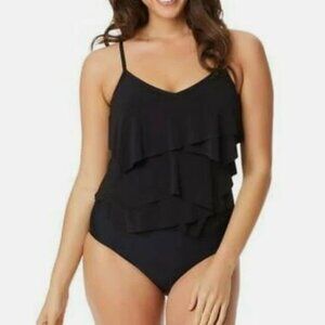 NWT! Beyond Control Black Ruffle One Piece Swimsuit NEW!